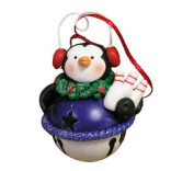 Earmuff Jingle Bell Penguin Bowling Ornament 
