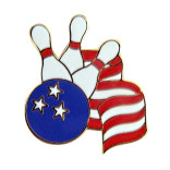 Bowling Ball and pins on US flag lapel pin